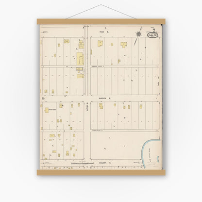 Old map wall art mockup — magnetic wood frame on white wall — Sanborn Fire Insurance Map from Uvalde, Uvalde County, Texas (1922), Sheet #0007