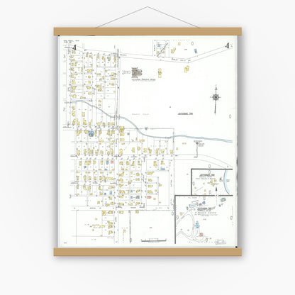 Old map wall art mockup — magnetic wood frame on white wall — Sanborn Fire Insurance Map from New Paris, Preble County, Ohio (1951), Sheet #0004