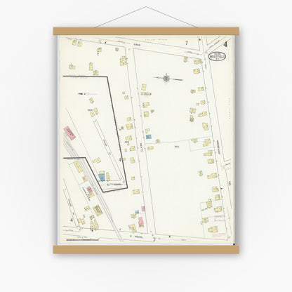 Old map wall art mockup — magnetic wood frame on white wall — Sanborn Fire Insurance Map from Westfield, Chautauqua County, New York (1912), Sheet #0004