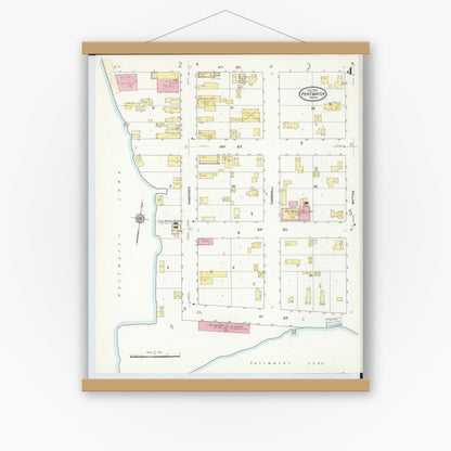 Old map wall art mockup — magnetic wood frame on white wall — Sanborn Fire Insurance Map from Pentwater, Oceana County, Michigan (1910), Sheet #0004