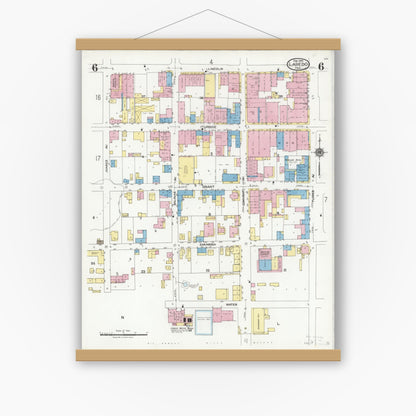 Old map wall art mockup — magnetic wood frame on white wall — Sanborn Fire Insurance Map from Laredo, Webb County, Texas (1925), Sheet #0006