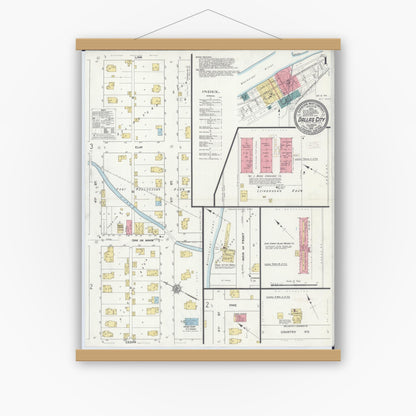 Old map wall art mockup — magnetic wood frame on white wall — Sanborn Fire Insurance Map from Dallas City, Hancock County, Illinois (1912) - Complete Map Set