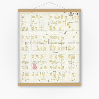 Old map wall art mockup — magnetic wood frame on white wall — Sanborn Fire Insurance Map from Frankfort, Clinton County, Indiana (1898), Sheet #0003