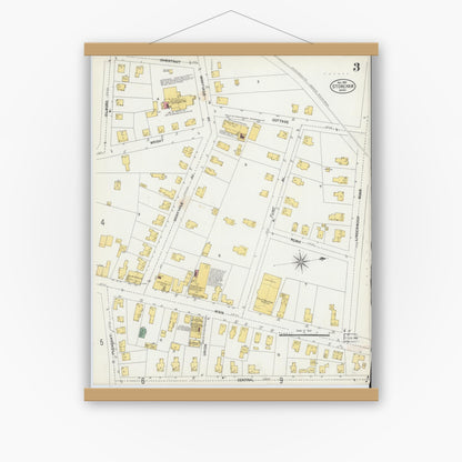 Old map wall art mockup — magnetic wood frame on white wall — Sanborn Fire Insurance Map from Stoneham, Middlesex County, Massachusetts (1903), Sheet #0003