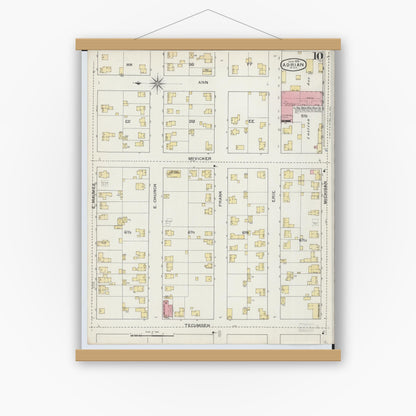 Old map wall art mockup — magnetic wood frame on white wall — Sanborn Fire Insurance Map from Adrian, Lenawee County, Michigan (1893), Sheet #0010