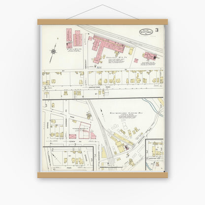 Old map wall art mockup — magnetic wood frame on white wall — Sanborn Fire Insurance Map from Scottdale, Westmoreland County, Pennsylvania (1914), Sheet #0003