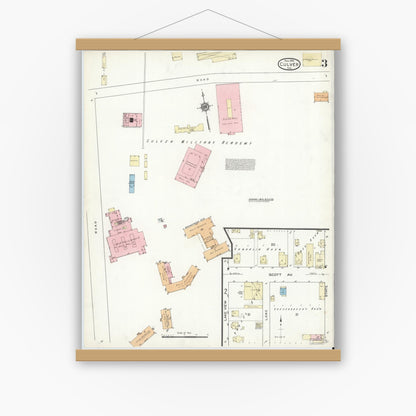 Old map wall art mockup — magnetic wood frame on white wall — Sanborn Fire Insurance Map from Culver, Marshall County, Indiana (1914), Sheet #0003