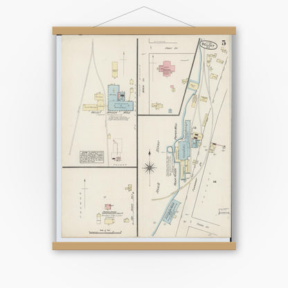 Old map wall art mockup — magnetic wood frame on white wall — Sanborn Fire Insurance Map from Beloit, Rock County, Wisconsin (1884), Sheet #0005