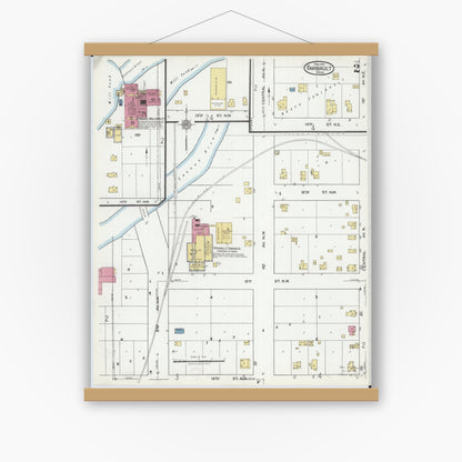 Old map wall art mockup — magnetic wood frame on white wall — Sanborn Fire Insurance Map from Faribault, Rice County, Minnesota (1921), Sheet #0002