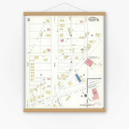 Old map wall art mockup — magnetic wood frame on white wall — Sanborn Fire Insurance Map from Milford, Clermont And Hamilton County, Ohio (1925), Sheet #0005