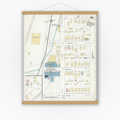 Old map wall art mockup — magnetic wood frame on white wall — Sanborn Fire Insurance Map from Kankakee, Kankakee County, Illinois (1914), Sheet #0019