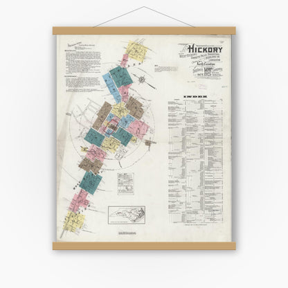 Old map wall art mockup — magnetic wood frame on white wall — Sanborn Fire Insurance Map from Hickory, Catawba County, North Carolina (1925) - Complete Map Set