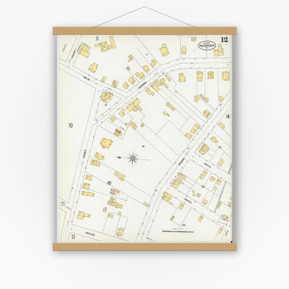 Old map wall art mockup — magnetic wood frame on white wall — Sanborn Fire Insurance Map from Hackensack, Bergen County, New Jersey (1902), Sheet #0012