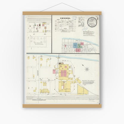 Old map wall art mockup — magnetic wood frame on white wall — Sanborn Fire Insurance Map from Coraopolis, Allegheny County, Pennsylvania (1898) - Complete Map Set