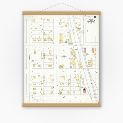 Old map wall art mockup — magnetic wood frame on white wall — Sanborn Fire Insurance Map from Rock Rapids, Lyon County, Iowa (1899), Sheet #0002
