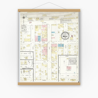 Old map wall art mockup — magnetic wood frame on white wall — Sanborn Fire Insurance Map from Marcus, Cherokee County, Iowa (1914), Sheet #0001