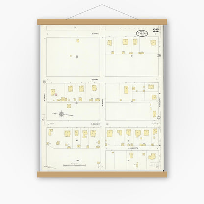 Old map wall art mockup — magnetic wood frame on white wall — Sanborn Fire Insurance Map from Tyler, Smith County, Texas (1912), Sheet #0022