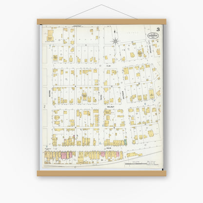 Old map wall art mockup — magnetic wood frame on white wall — Sanborn Fire Insurance Map from Shawnee, Perry County, Ohio (1901), Sheet #0003