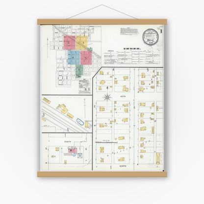 Old map wall art mockup — magnetic wood frame on white wall — Sanborn Fire Insurance Map from Wells, Faribault County, Minnesota (1900), Sheet #0001
