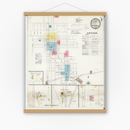 Old map wall art mockup — magnetic wood frame on white wall — Sanborn Fire Insurance Map from Centerville, Appanoose County, Iowa (1893) â€” Complete Set