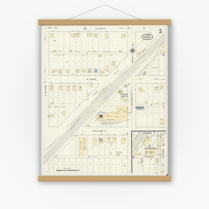 Old map wall art mockup — magnetic wood frame on white wall — Sanborn Fire Insurance Map from Dwight, Livingston County, Illinois (1914), Sheet #0005