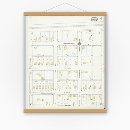 Old map wall art mockup — magnetic wood frame on white wall — Sanborn Fire Insurance Map from Leipsic, Putnam County, Ohio (1916), Sheet #0006