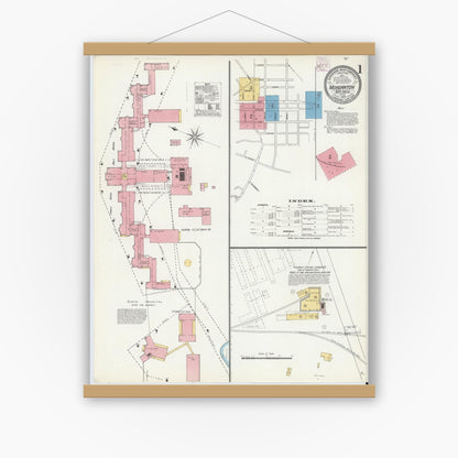 Old map wall art mockup — magnetic wood frame on white wall — Sanborn Fire Insurance Map from Morganton, Burke County, North Carolina (1905) - Complete Map Set