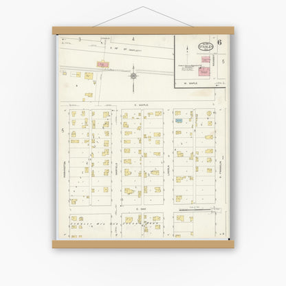 Old map wall art mockup — magnetic wood frame on white wall — Sanborn Fire Insurance Map from Stanley, Chippewa County, Wisconsin (1912), Sheet #0006