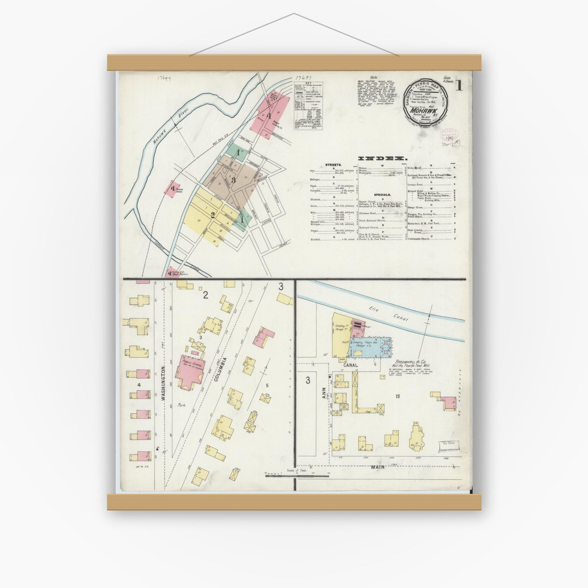 Old map wall art mockup — magnetic wood frame on white wall — Sanborn Fire Insurance Map from Mohawk, Herkimer County, New York (1897) - Complete Map Set