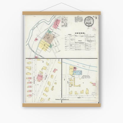 Old map wall art mockup — magnetic wood frame on white wall — Sanborn Fire Insurance Map from Mohawk, Herkimer County, New York (1897) - Complete Map Set