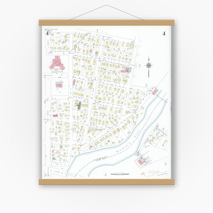 Old map wall art mockup — magnetic wood frame on white wall — Sanborn Fire Insurance Map from Granite Falls, Yellow Medicine And Chippewa Counties, Minnesota (1949), Sheet #0004