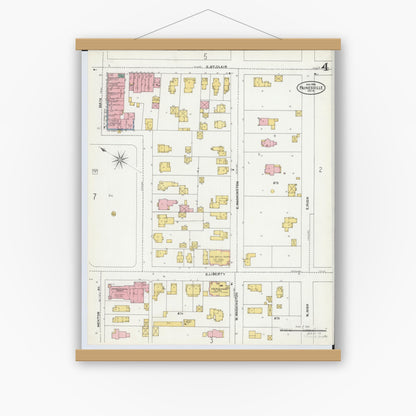 Old map wall art mockup — magnetic wood frame on white wall — Sanborn Fire Insurance Map from Painesville, Lake County, Ohio (1904), Sheet #0004