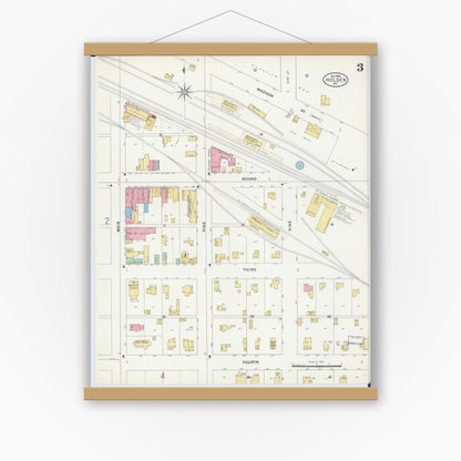 Old map wall art mockup — magnetic wood frame on white wall — Sanborn Fire Insurance Map from Holden, Johnson County, Missouri (1898), Sheet #0003