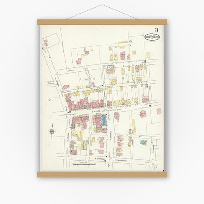 Old map wall art mockup — magnetic wood frame on white wall — Sanborn Fire Insurance Map from Kennett Square, Chester County, Pennsylvania (1914), Sheet #0003