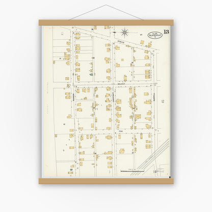 Old map wall art mockup — magnetic wood frame on white wall — Sanborn Fire Insurance Map from Blairsville, Indiana County, Pennsylvania (1903), Sheet #0013