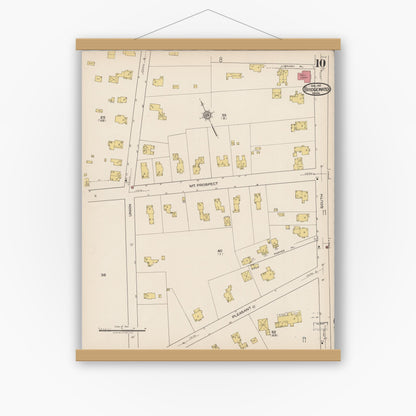 Old map wall art mockup — magnetic wood frame on white wall — Sanborn Fire Insurance Map from Bridgewater, Plymouth County, Massachusetts (1921), Sheet #0010