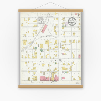 Old map wall art mockup — magnetic wood frame on white wall — Sanborn Fire Insurance Map from Orleans, Orange County, Indiana (1902) - Complete Map Set