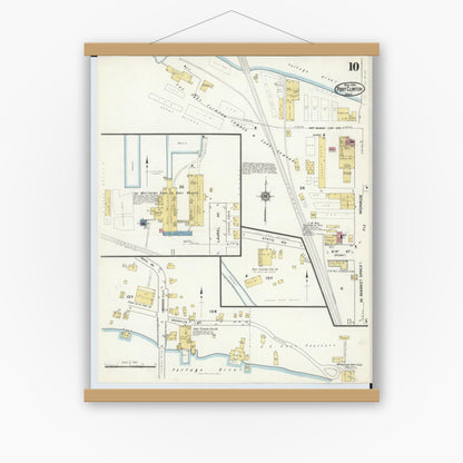 Old map wall art mockup — magnetic wood frame on white wall — Sanborn Fire Insurance Map from Port Clinton, Ottawa County, Ohio (1916), Sheet #0010