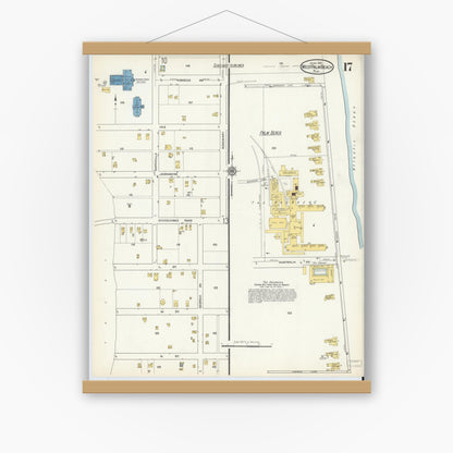 Old map wall art mockup — magnetic wood frame on white wall — Sanborn Fire Insurance Map from West Palm Beach, Dade County, Florida (1915), Sheet #0017