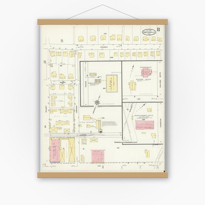 Old map wall art mockup — magnetic wood frame on white wall — Sanborn Fire Insurance Map from Greenville, Hunt County, Texas (1914), Sheet #0008