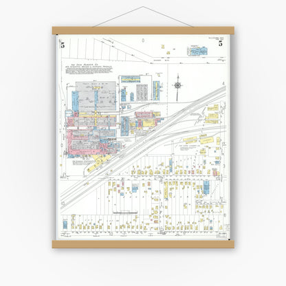 Old map wall art mockup — magnetic wood frame on white wall — Sanborn Fire Insurance Map from Willoughby, Lake County, Ohio (1952), Sheet #0005
