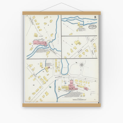 Old map wall art mockup — magnetic wood frame on white wall — Sanborn Fire Insurance Map from Philmont, Columbia County, New York (1892), Sheet #0005