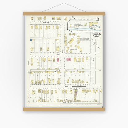 Old map wall art mockup — magnetic wood frame on white wall — Sanborn Fire Insurance Map from Palmerton, Carbon County, Pennsylvania (1921), Sheet #0015