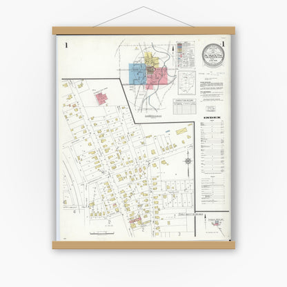 Old map wall art mockup — magnetic wood frame on white wall — Sanborn Fire Insurance Map from Plymouth, Huron And Richland Counties, Ohio (1938), Sheet #0001