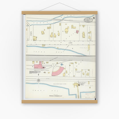 Old map wall art mockup — magnetic wood frame on white wall — Sanborn Fire Insurance Map from East Tawas, Iosco County, Michigan (1893), Sheet #0003