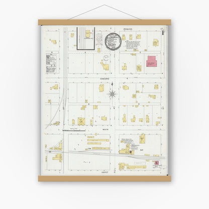 Old map wall art mockup — magnetic wood frame on white wall — Sanborn Fire Insurance Map from Sheldon, Iroquois County, Illinois (1900) - Complete Map Set