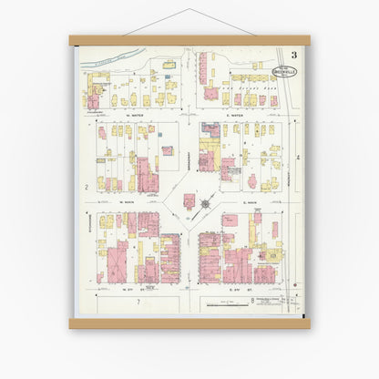 Old map wall art mockup — magnetic wood frame on white wall — Sanborn Fire Insurance Map from Greenville, Darke County, Ohio (1910), Sheet #0003