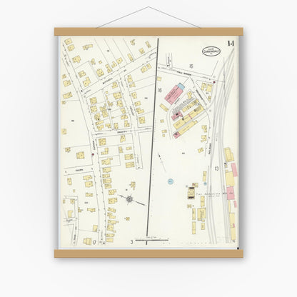 Old map wall art mockup — magnetic wood frame on white wall — Sanborn Fire Insurance Map from Carbondale, Lackawanna County, Pennsylvania (1912), Sheet #0014