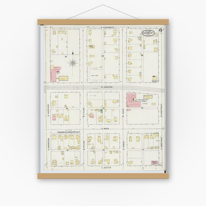 Old map wall art mockup — magnetic wood frame on white wall — Sanborn Fire Insurance Map from Van Wert, Van Wert County, Ohio (1895), Sheet #0006