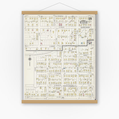 Old map wall art mockup — magnetic wood frame on white wall — Sanborn Fire Insurance Map from Champaign, Champaign County, Illinois (1915), Sheet #0023